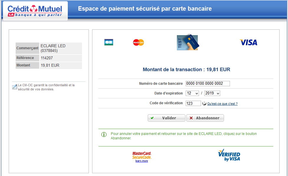 page de paiement bancaire crédit mutuel - module compatible prestashop