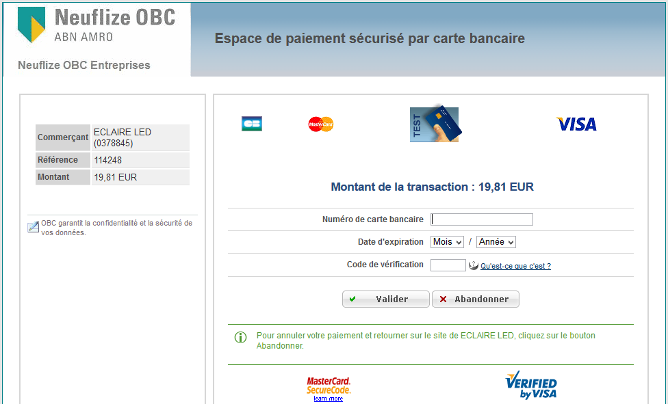 page de paiement bancaire CIC - module compatible prestashop