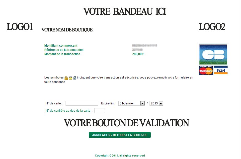 Exemple de page de paiement bancaire appelée depuis prestashop